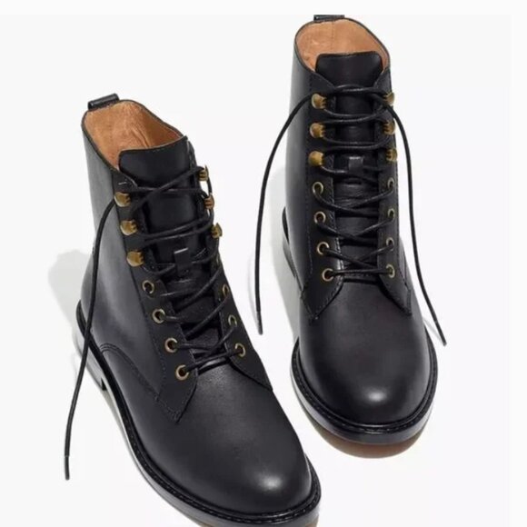 Madewell Shoes - Madewell The Kellie Black Leather Moto Lace-Up Boots Sz 8